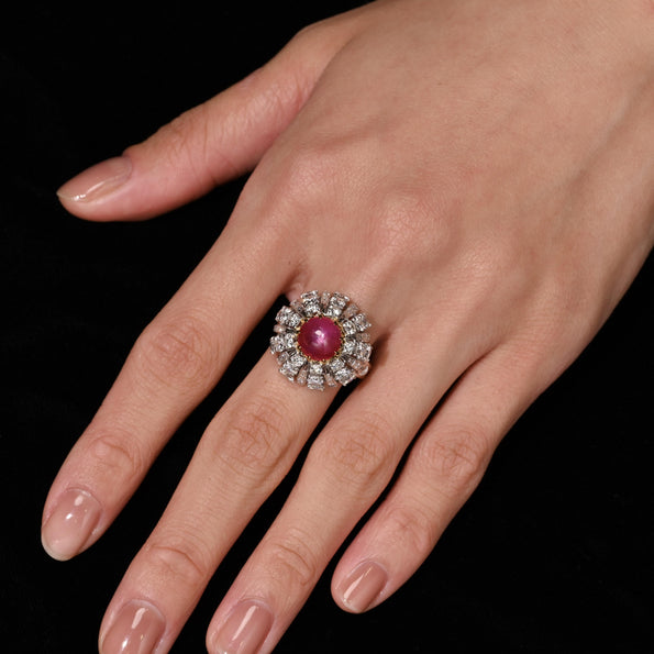 3.04 Carat Star No-Heat Burma Ruby & Sunburst Art Deco Ring