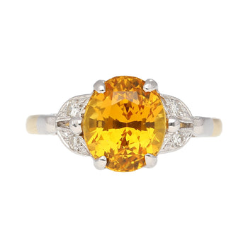 Bague en saphir jaune taille ovale de 3,06 carats avec diamants, monture en platine et or 14K – Assay Jewelers