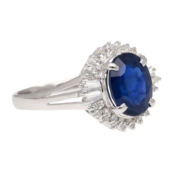 Bague en platine avec saphir bleu taille ovale de 3,21 carats et diamant – Assay Jewelers