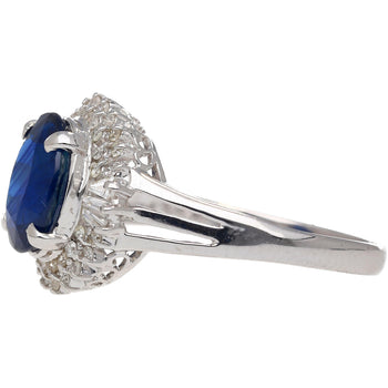 Bague en platine avec saphir bleu taille ovale de 3.21 carats et diamants – Assay Jewelers