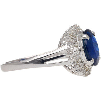 Bague en platine avec saphir bleu taille ovale de 3,21 carat et diamant – Assay Jewelers