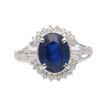 Bague en platine avec saphir bleu taille ovale de 3.21 carat et diamant – Assay Jewelers