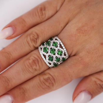 3.25 Carat Tsavorite Garnet & Diamond Platinum Wavy Wide Band Ring – Assay Jewelers