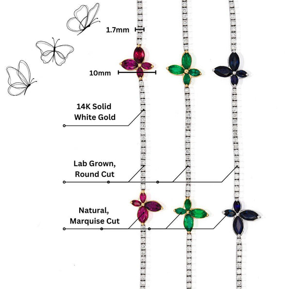 3.5 Carat Emerald Butterfly and Diamond Charm Tennis Bracelet