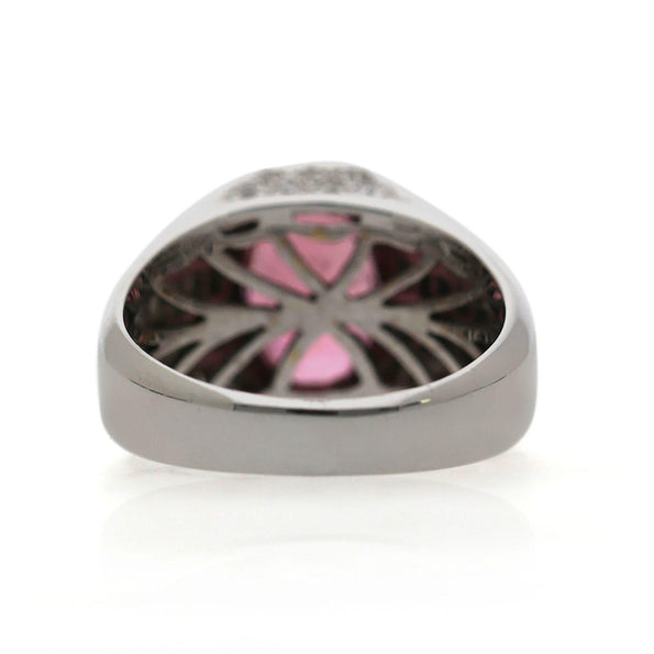 3.59 Carat Oval Pink Tourmaline and Baguette Diamond 18K White Gold Unisex Ring