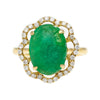 3,6 Karat Cabochon Smaragd und Diamant Blumen-Halo 18K Gold Ring