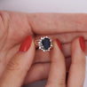 3.62 Carat Oval Blue Sapphire and Diamond Halo Platinum Split Ring
