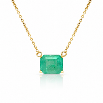 3.66 Carat Emerald Cut Colombian Emerald Solitaire East West Pendant Necklace in 14K Yellow Gold – Assay Jewelers