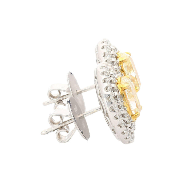 3.73 Carat TW Oval Cut Fancy Yellow Diamond Double Halo Stud Earrings