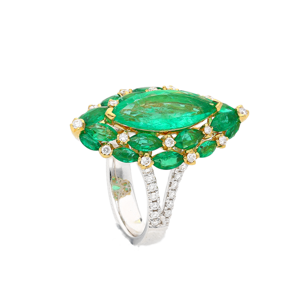 3.89 Carat Marquise Cut Colombian Emerald and Diamond Ring in 18K Gold