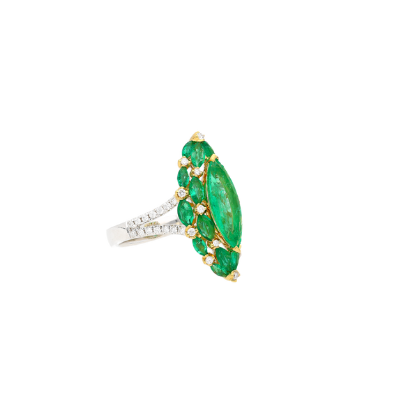 3.89 Carat Marquise Cut Colombian Emerald and Diamond Ring in 18K Gold