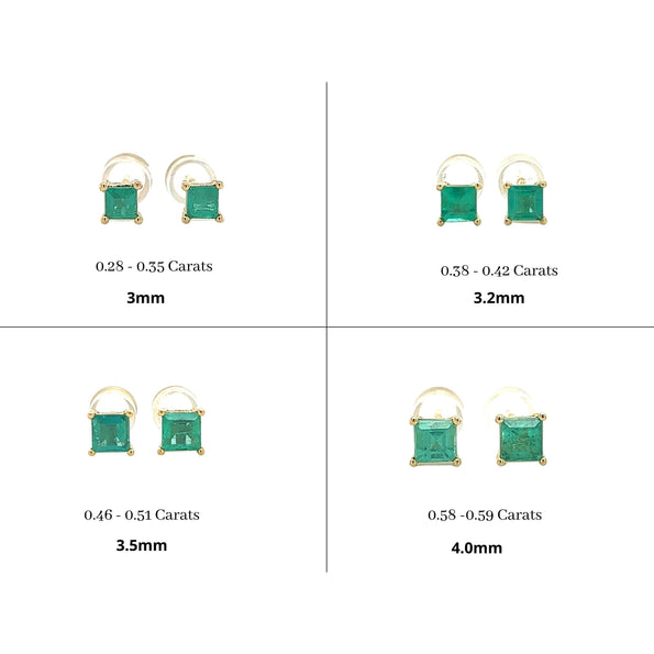 3mm-4mm Colombian Emerald Square-Cut Stud Earrings in 18k Gold