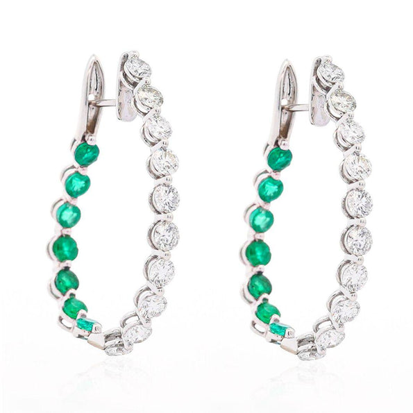 4 Carat Lab Diamond & Emerald 14K Gold Inside-Out Hoop Earrings