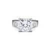 Bague en diamant de laboratoire de 4 carats, taille radiant, avec pierre latérale demi-lune en or blanc 14K