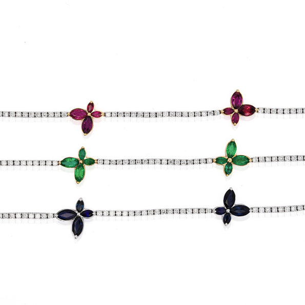 4 Carat Sapphire Butterfly and Diamond 14K White Gold Tennis Bracelet