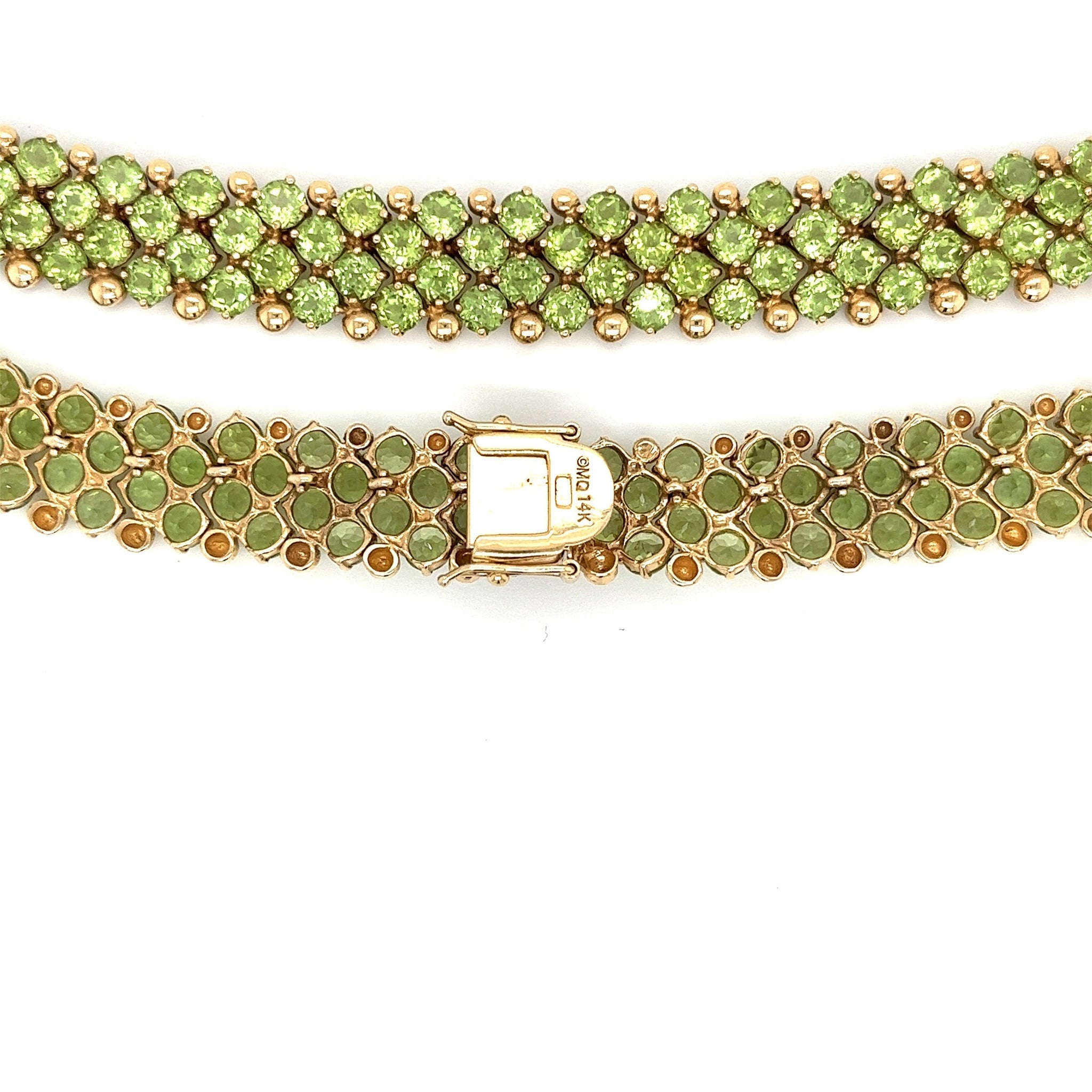 45 Carat Green Peridot Cluster Choker Necklace in 14K Yellow Gold