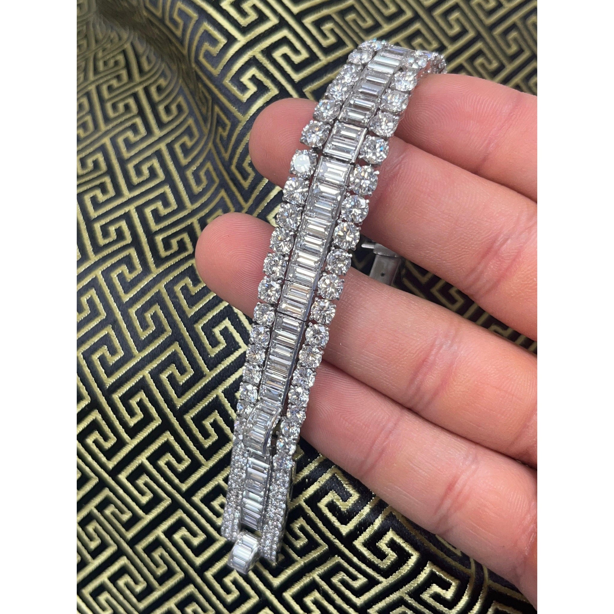 45 Carat TW Baguette and Round Cut Natural D E F color Diamond Bracelet in Platinum 950