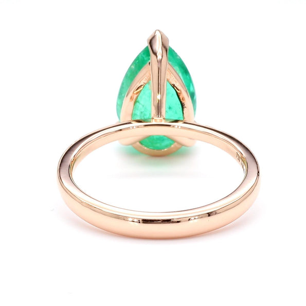 4.01 Carat Pear Cut Green Emerald Solitaire Ring in 18K Rose Gold