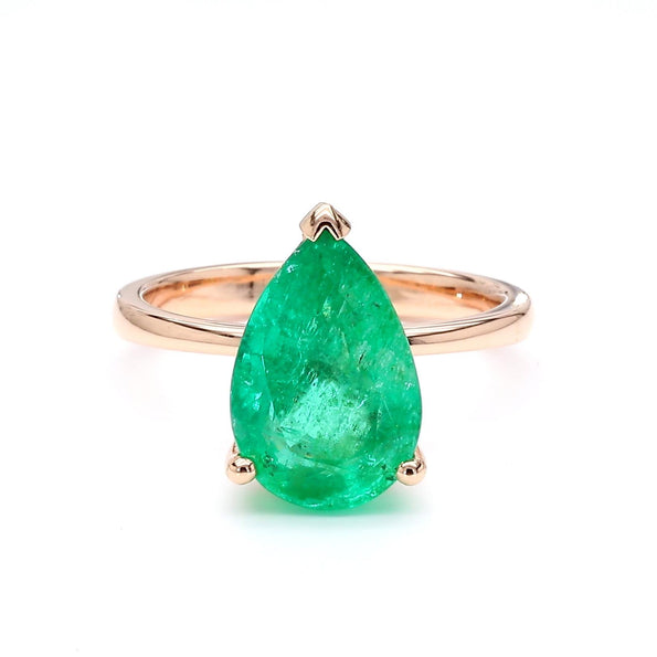4.01 Carat Pear Cut Green Emerald Solitaire Ring in 18K Rose Gold