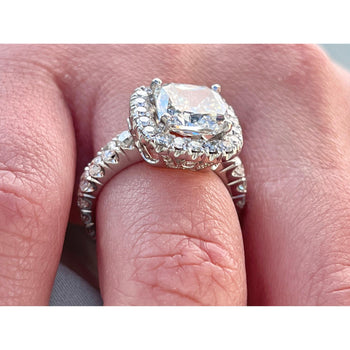 4.03 Carat Cushion Cut Lab Diamond Halo Ring 14K White Gold – Assay Jewelers
