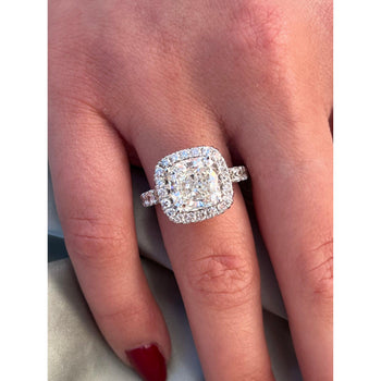 4.03 Carat Cushion Cut Lab Diamond Halo Ring 14K White Gold – Assay Jewelers