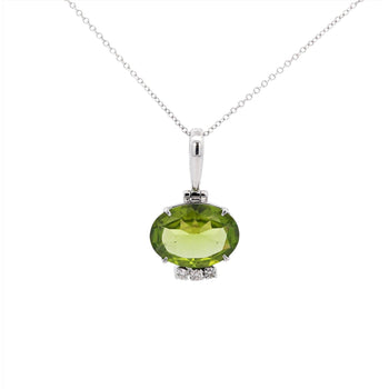 4,09 Carati di Peridoto Pendant in Oro Bianco 18K con Catena a Maglia Forzatina – Assay Jewelers