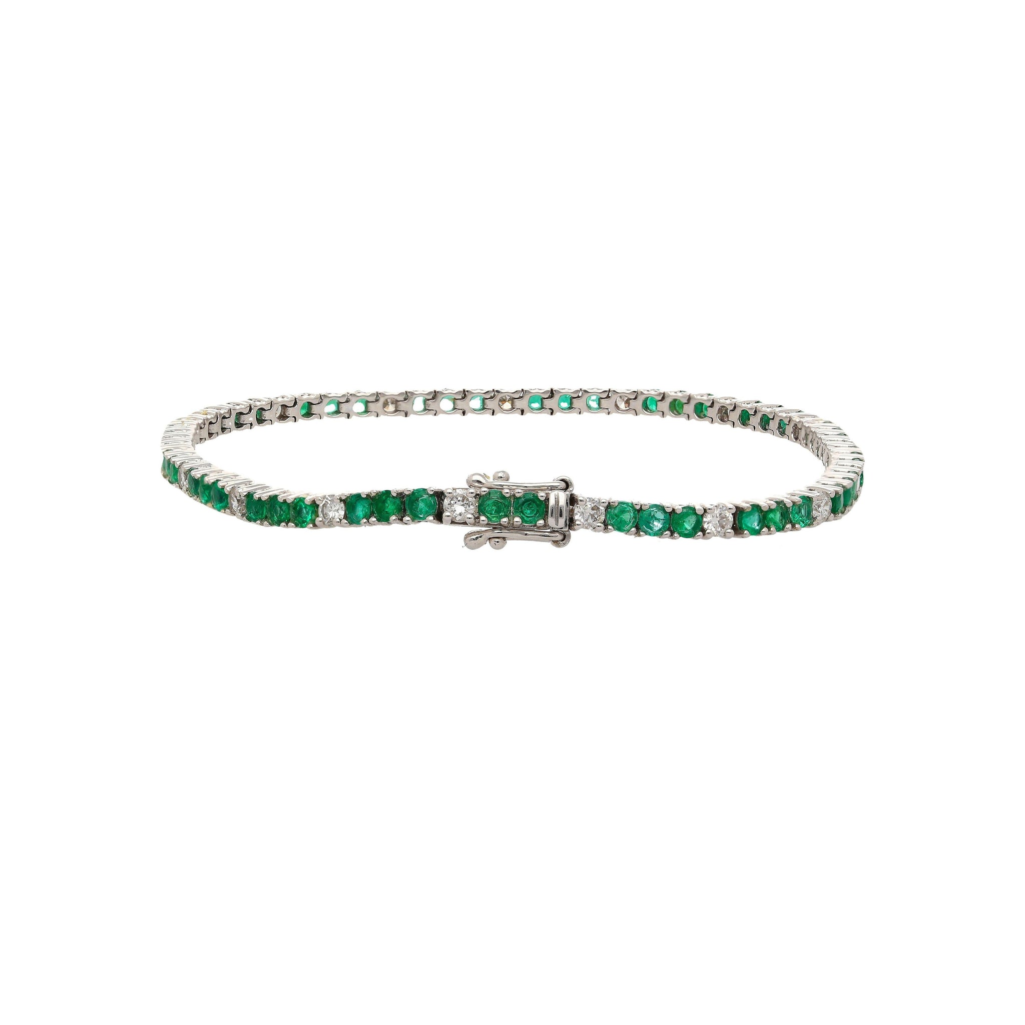 4.26 Carat Emerald and Diamond Tennis 4 Prong Bracelet In 14K Gold