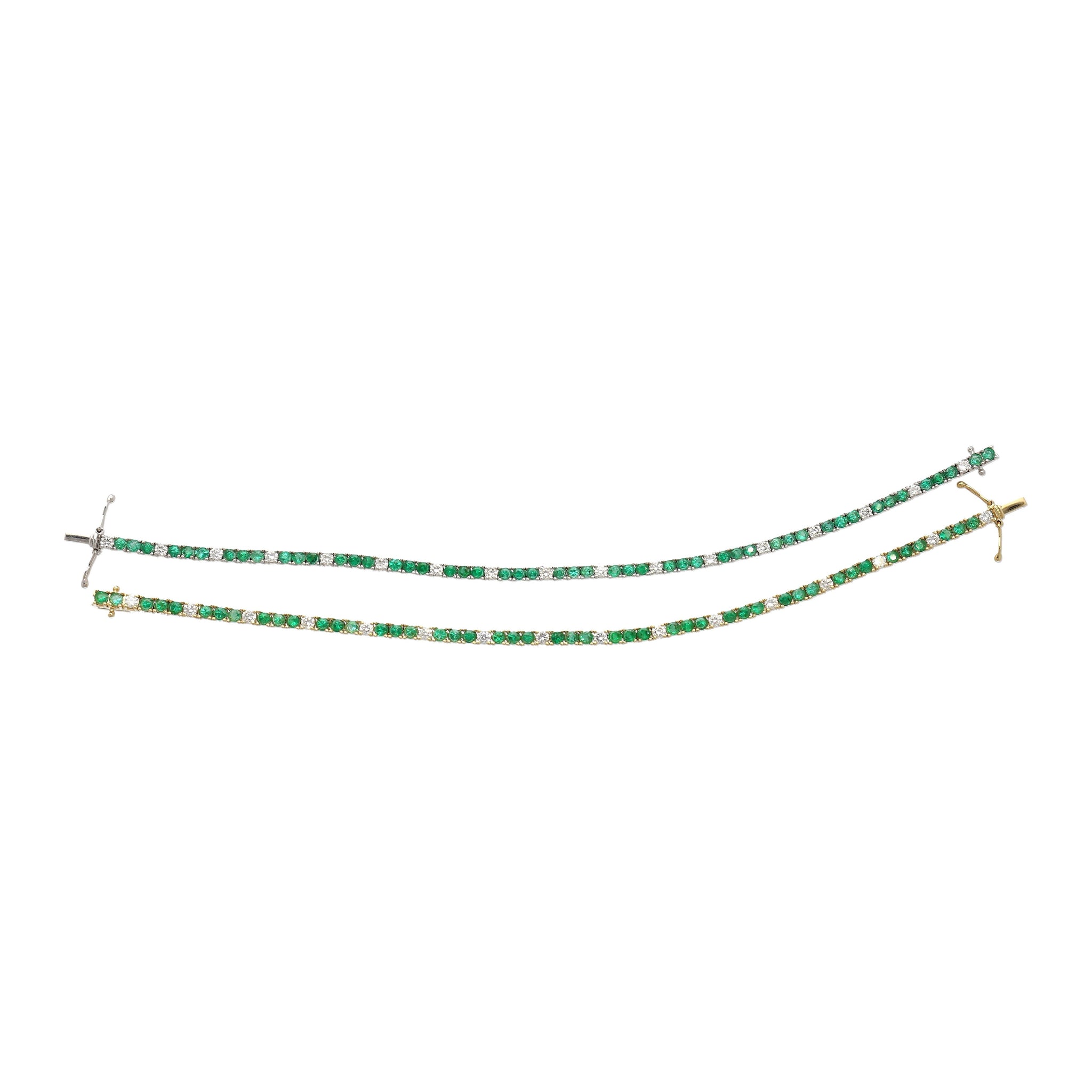 4.26 Carat Emerald and Diamond Tennis 4 Prong Bracelet In 14K Gold