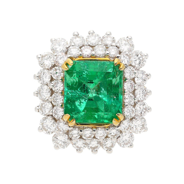 Bague cluster en diamants avec émeraude colombienne naturelle de 4.30 carats