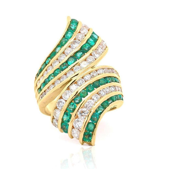 4.42 Carat Emerald & Diamond Pave 18K Gold Bypass Cluster Ring
