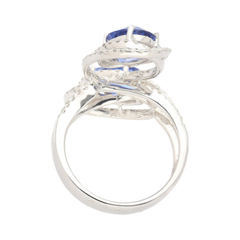 4,51 carati Ring con zaffiro blu ovale e diamante, design verticale a due pietre con pavé a spirale – Assay Jewelers