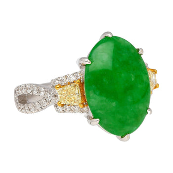 4.76 Carat Jadeite Jade with Trapezoid Cut Yellow Diamond Side Stone Ring in 18k White Gold – Assay Jewelers
