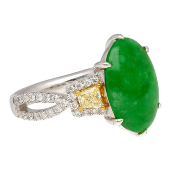 4.76 Carat Jadeite Jade with Trapezoid Cut Yellow Diamond Side Stone Ring in 18k White Gold – Assay Jewelers