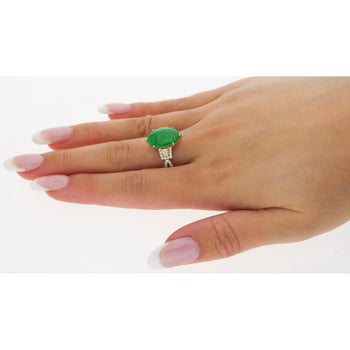 4.76 Carat Jadeite Jade with Trapezoid Cut Yellow Diamond Side Stone Ring in 18k White Gold – Assay Jewelers
