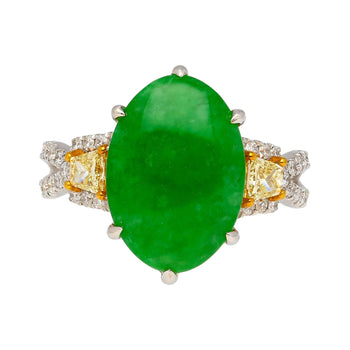 4.76 Carat Jadeite Jade with Trapezoid Cut Yellow Diamond Side Stone Ring in 18k White Gold – Assay Jewelers