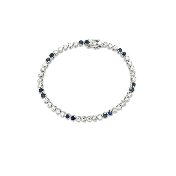 5 Carat Blue Sapphire & Lab Grown Diamond 3-Prong Tennis Bracelet