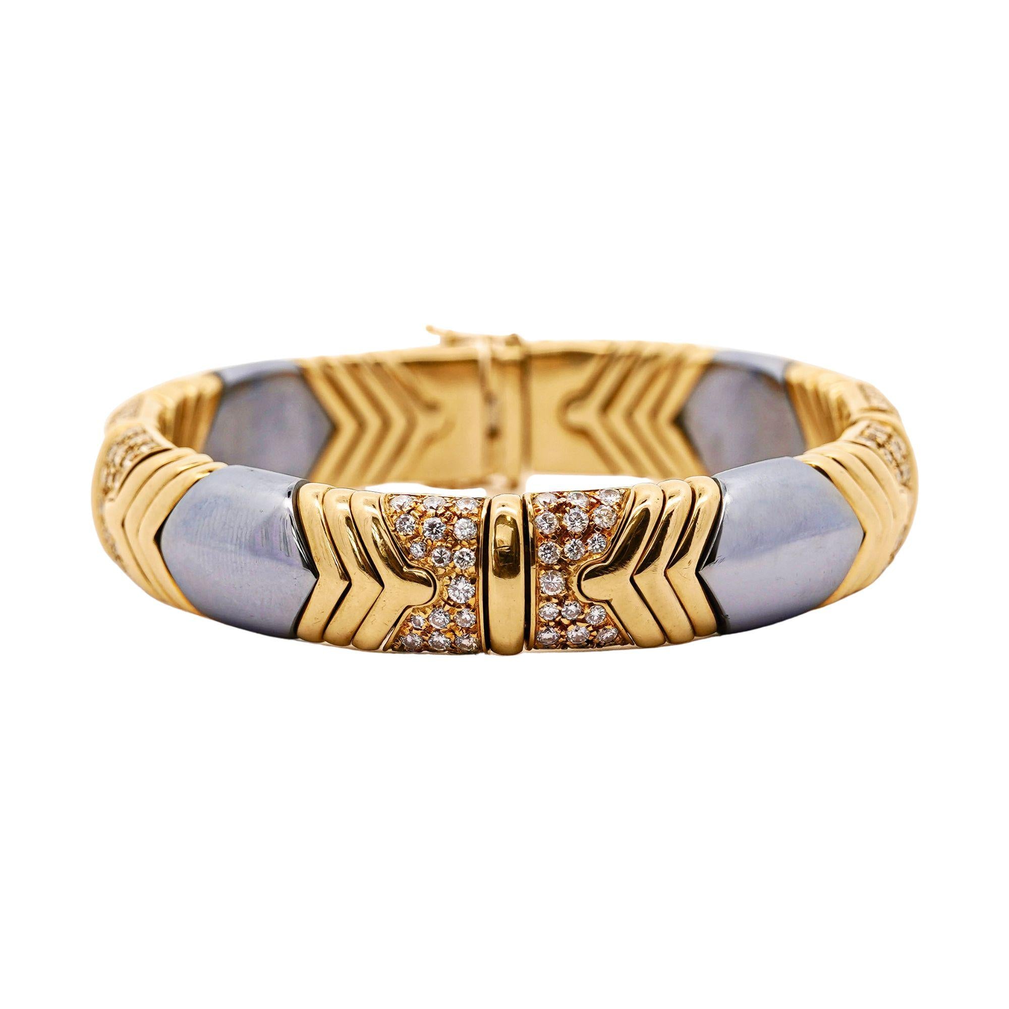 5 Carat Diamond Vintage Italian 18K Gold and Steel Bangle