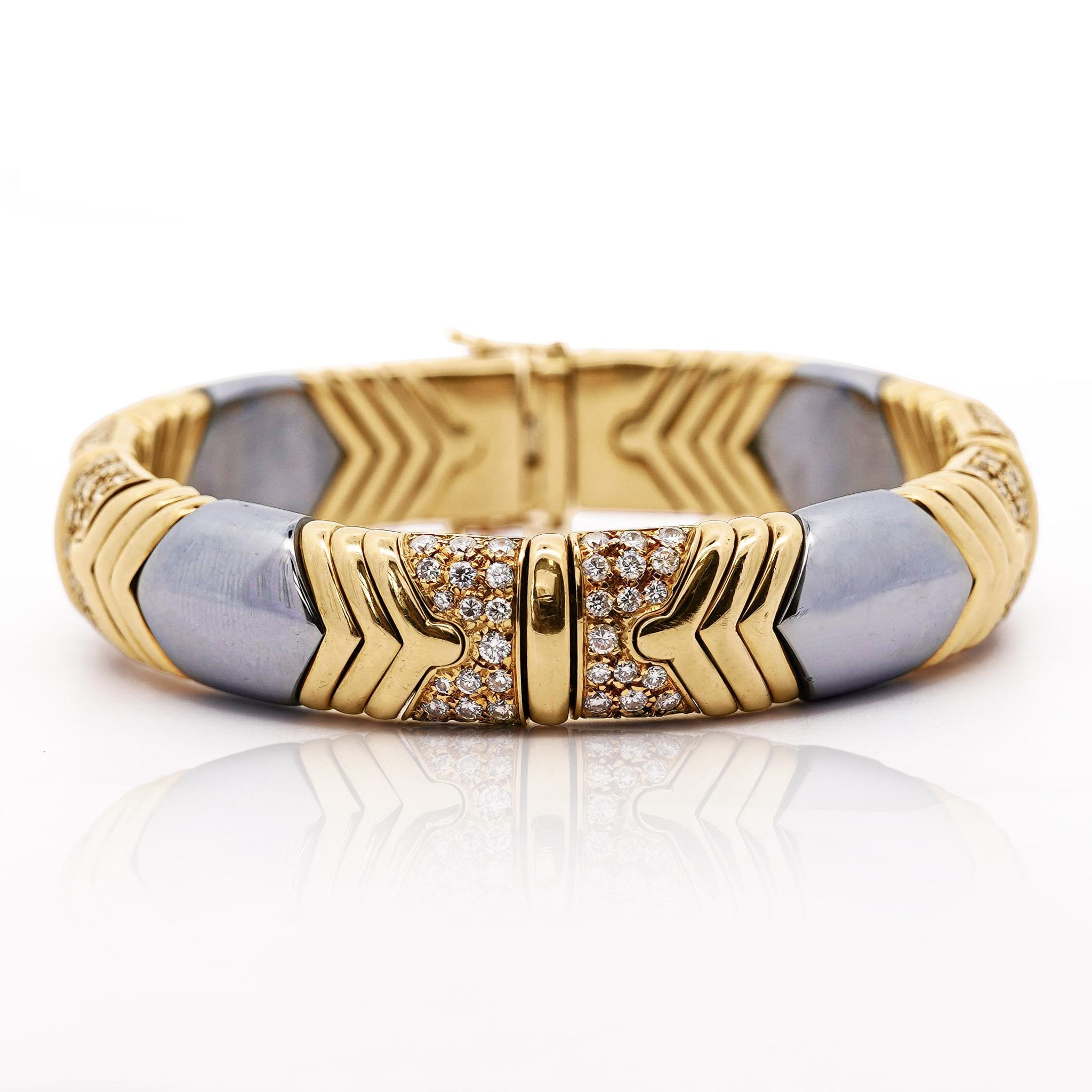 5 Carat Diamond Vintage Italian 18K Gold and Steel Bangle