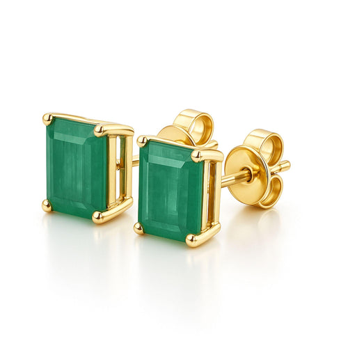 5 Carat Emerald Cut Emerald 14K Gold Stud Earrings
