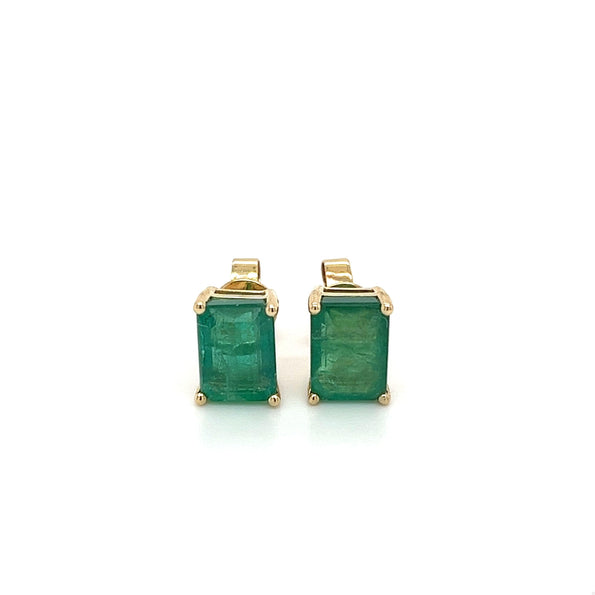 5 Carat Emerald Cut Emerald 14K Gold Stud Earrings