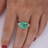 5 Ct Colombian Emerald and Diamond Cluster Side 14K Gold Ring