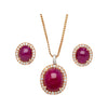57.95 Carat Cabochon Cut Deep Pink Ruby & Diamond Halo Earrings & Necklace Set