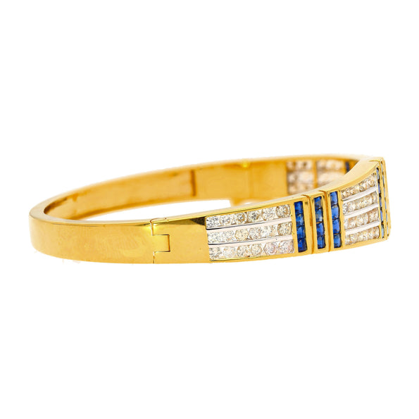5,09 carats, bracelet jonc en saphir bleu et diamants en or jaune 18k