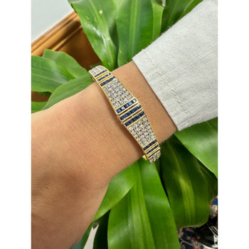 5.09 Carat Blue Sapphire and Diamond Bangle Bracelet in 18k Yellow Gold – Assay Jewelers