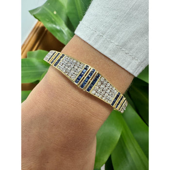 5.09 Carat Blue Sapphire and Diamond Bangle Bracelet in 18k Yellow Gold – Assay Jewelers
