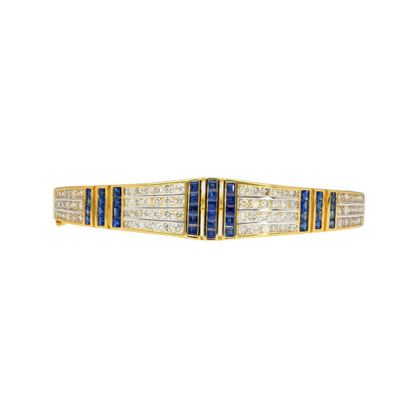 Bracelet jonc en or jaune 18k avec saphir bleu de 5.09 carat et diamants