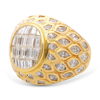 5.20 Carat Baguette Marquise Cut Diamond 18K Yellow Gold Cluster Dome Mens Ring – Assay Jewelers