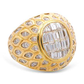 5.20 Carat Baguette Marquise Cut Diamond 18K Yellow Gold Cluster Dome Mens Ring – Assay Jewelers