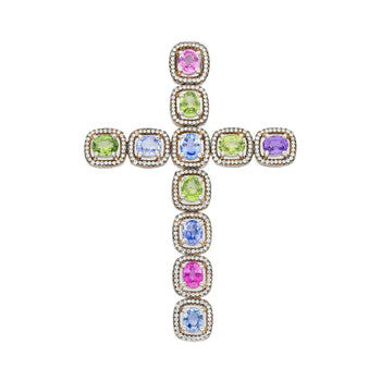 5.39 Carat Multicolored Natural Sapphire & Diamond Cross Pendant – Assay Jewelers