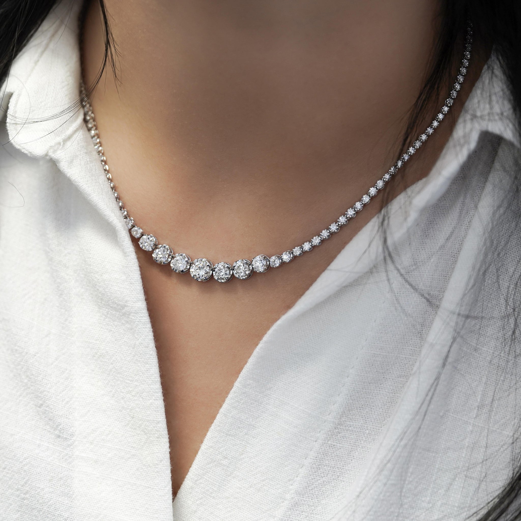 5.5 Carat Diamond White Gold Graduated Riviera Cupcake Tennis Necklace